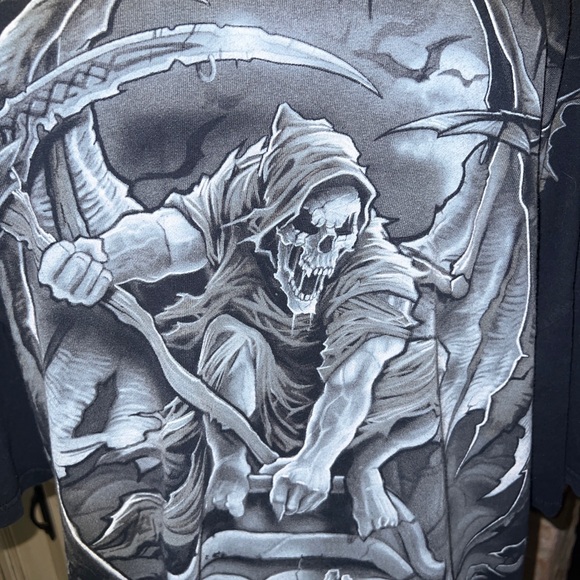 Vintage 2007 Gravestone Reaper Black & White Graphic All Over T Shirt Men’s 2X - Picture 7 of 12